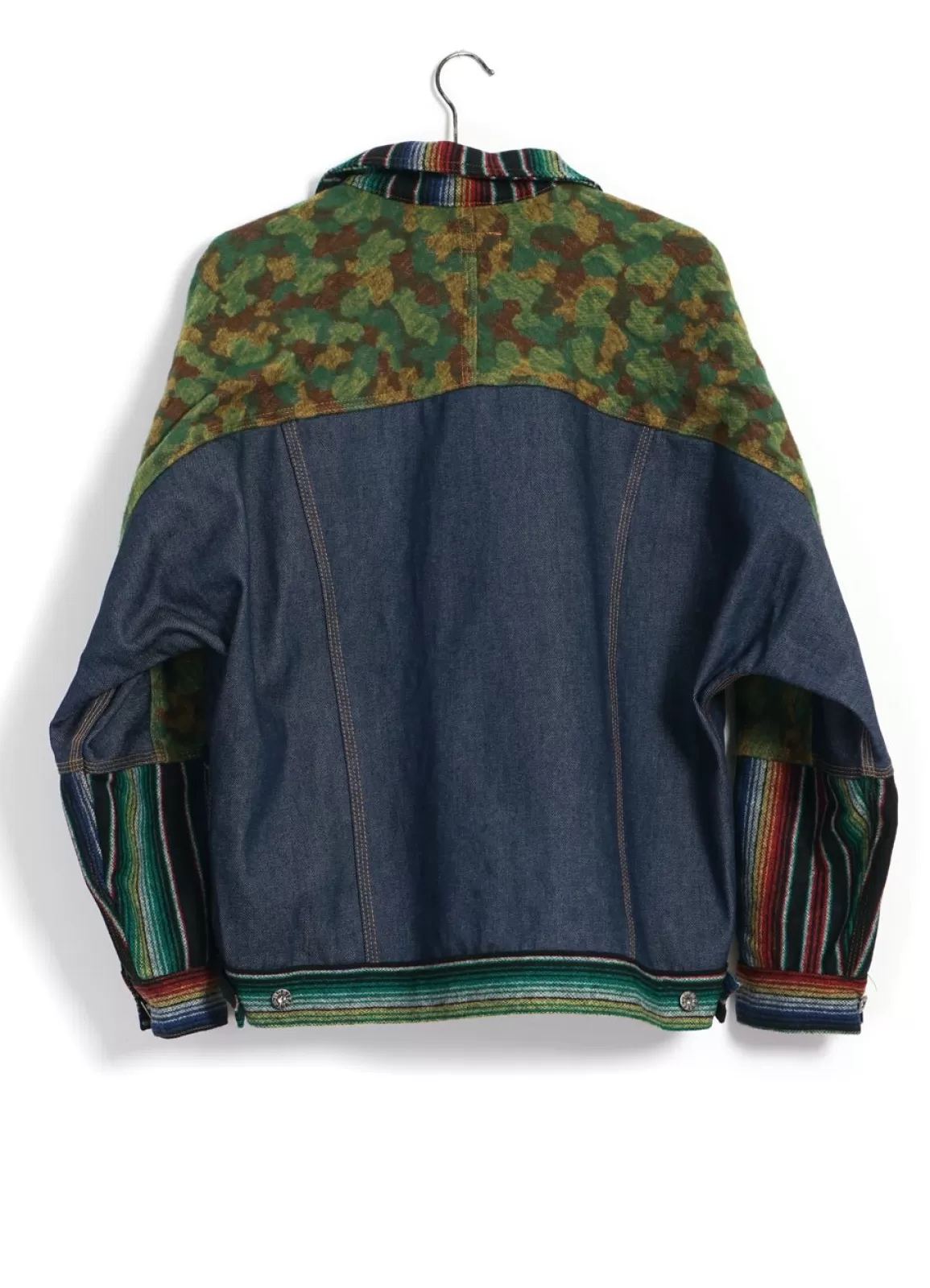 Flash Sale Triple Fabric Jacket | Asian Knot Denim Jacket | Jacquard Camo/Wool Flannel Sarape/Indigo Denim Jacket & Coats